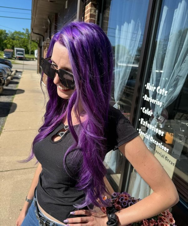 Vivid purple waves outside the studio
