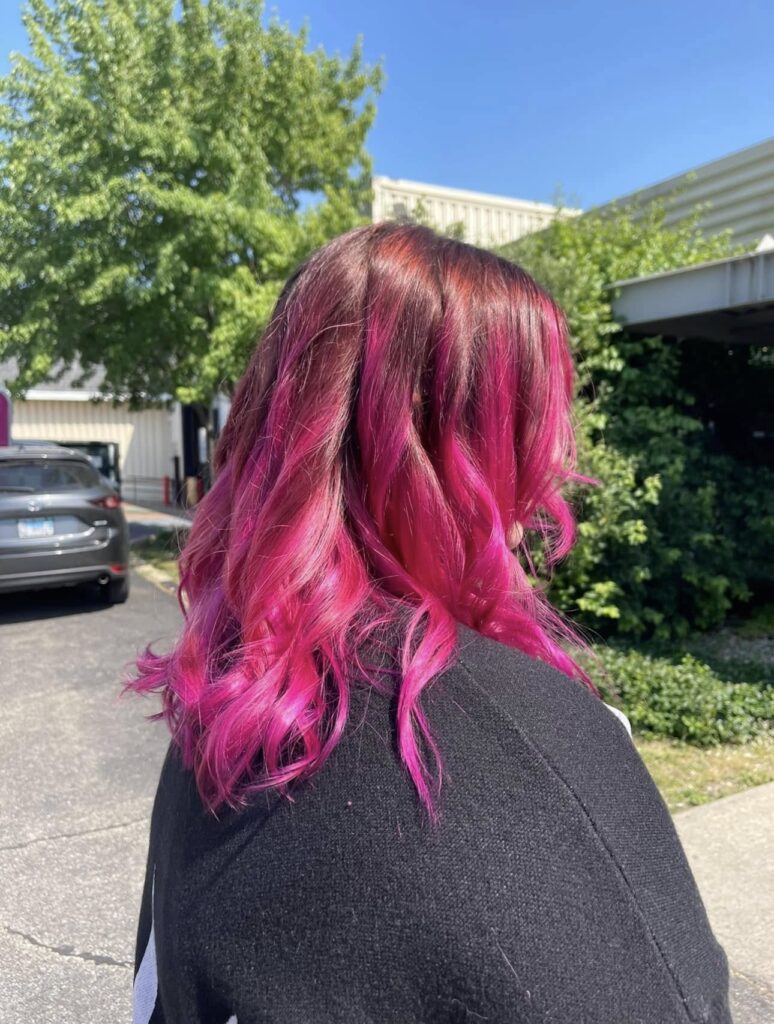 Pink and burgundy color with loose waves