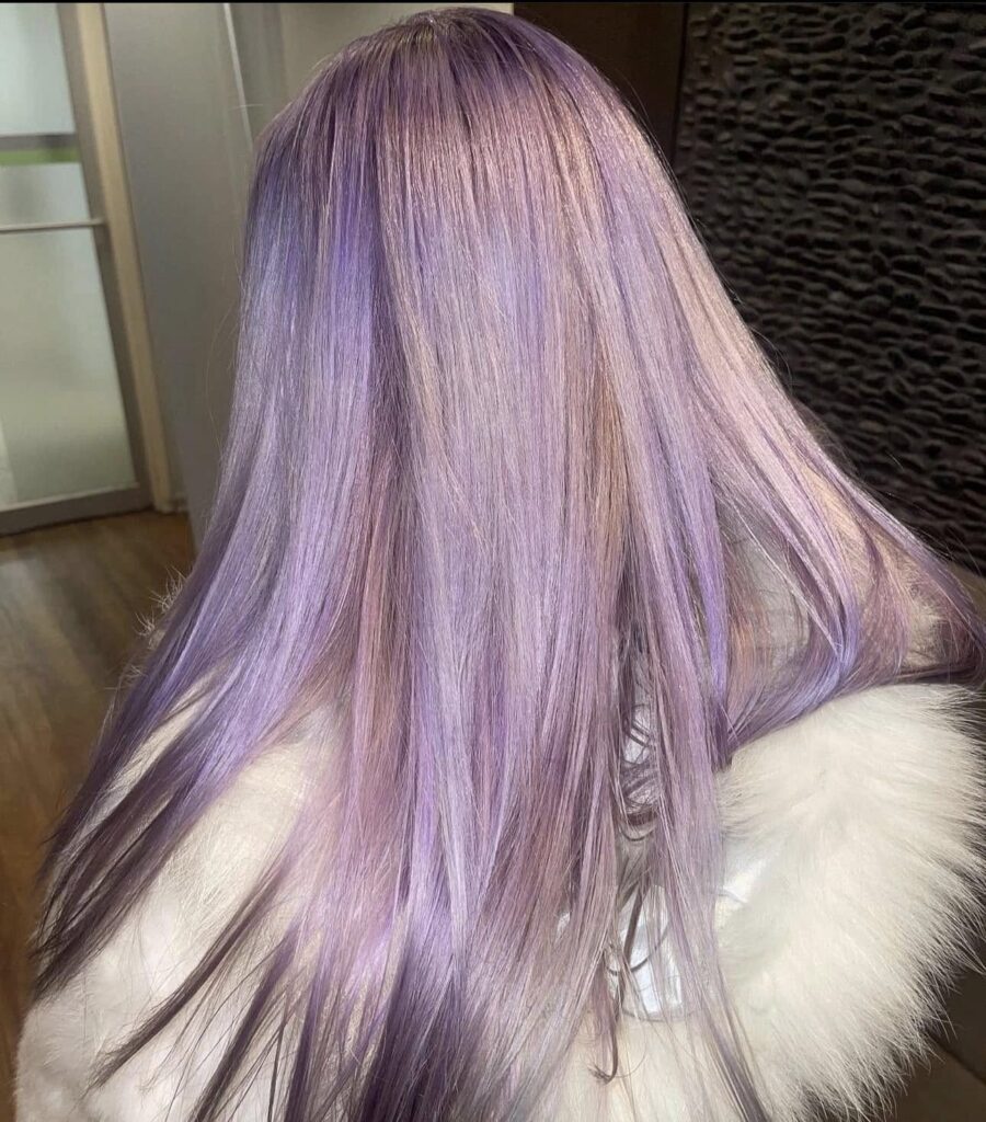Pastel lavender hair with soft blonde tones